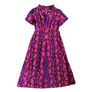 Vibrant Colorful Floral Day Glo Vintage 60s Maxi Dress Large XL
